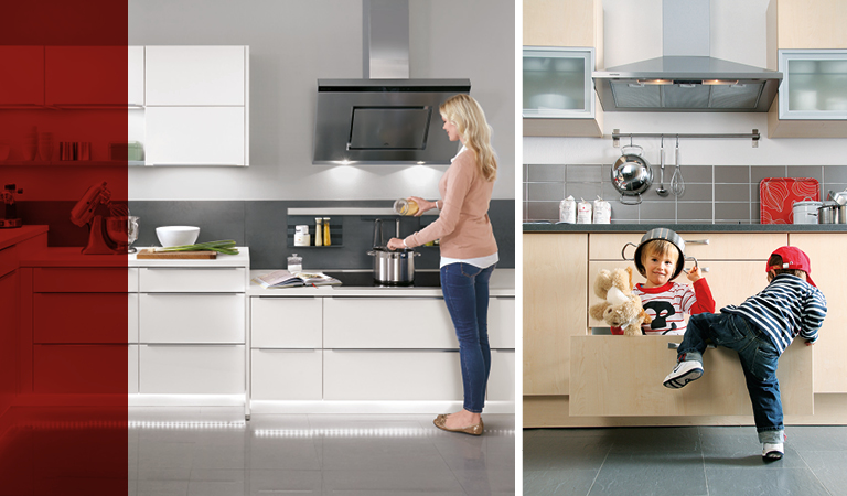 Collage Kinder und Mutter in Küche